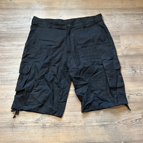 TRUST Shorts Mens W40 Black Linen Blend Cargo Pocketed Belted Button Breathable - Picture 4 of 7